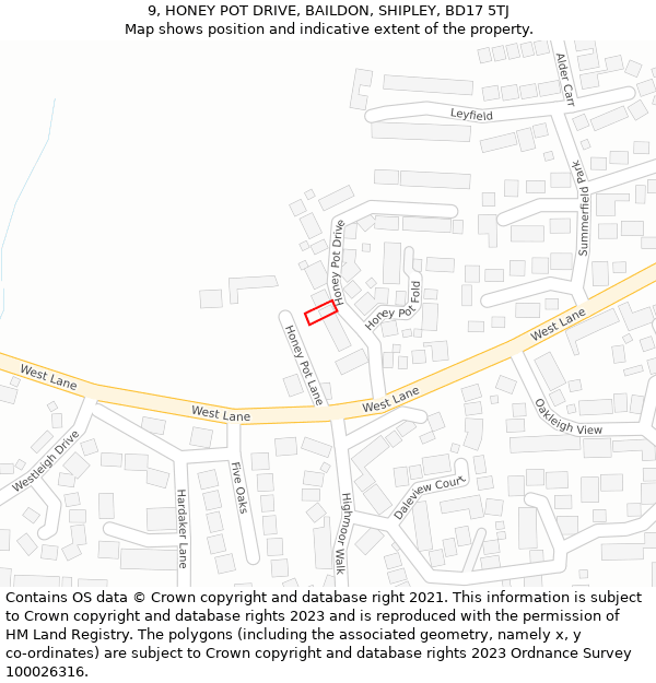 9, HONEY POT DRIVE, BAILDON, SHIPLEY, BD17 5TJ: Location map and indicative extent of plot