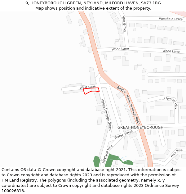 9, HONEYBOROUGH GREEN, NEYLAND, MILFORD HAVEN, SA73 1RG: Location map and indicative extent of plot