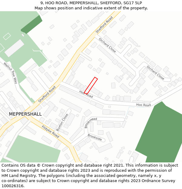 9, HOO ROAD, MEPPERSHALL, SHEFFORD, SG17 5LP: Location map and indicative extent of plot