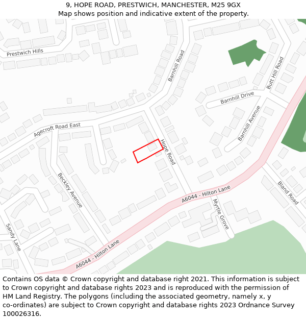 9, HOPE ROAD, PRESTWICH, MANCHESTER, M25 9GX: Location map and indicative extent of plot