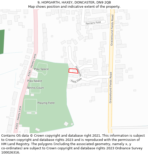 9, HOPGARTH, HAXEY, DONCASTER, DN9 2QB: Location map and indicative extent of plot