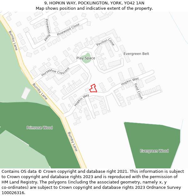 9, HOPKIN WAY, POCKLINGTON, YORK, YO42 1AN: Location map and indicative extent of plot