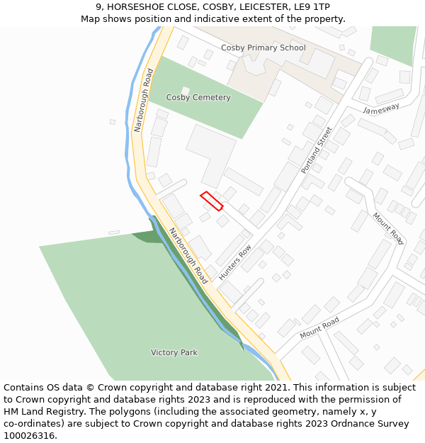 9, HORSESHOE CLOSE, COSBY, LEICESTER, LE9 1TP: Location map and indicative extent of plot