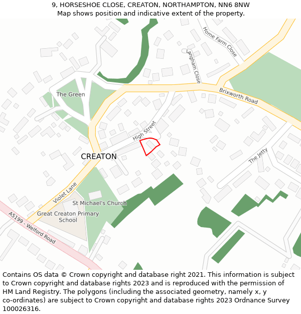 9, HORSESHOE CLOSE, CREATON, NORTHAMPTON, NN6 8NW: Location map and indicative extent of plot