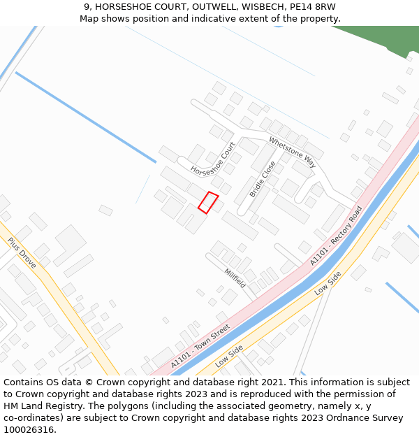 9, HORSESHOE COURT, OUTWELL, WISBECH, PE14 8RW: Location map and indicative extent of plot