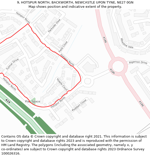 9, HOTSPUR NORTH, BACKWORTH, NEWCASTLE UPON TYNE, NE27 0GN: Location map and indicative extent of plot