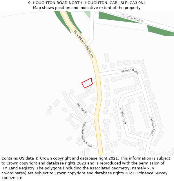 9, HOUGHTON ROAD NORTH, HOUGHTON, CARLISLE, CA3 0NL: Location map and indicative extent of plot