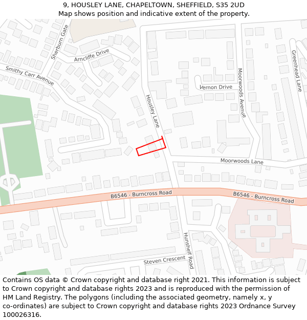 9, HOUSLEY LANE, CHAPELTOWN, SHEFFIELD, S35 2UD: Location map and indicative extent of plot
