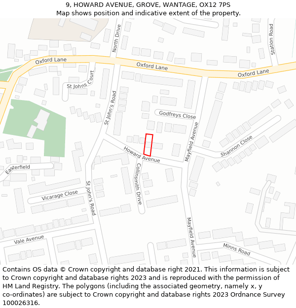 9, HOWARD AVENUE, GROVE, WANTAGE, OX12 7PS: Location map and indicative extent of plot