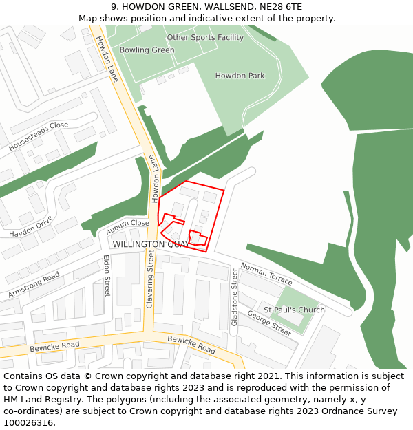 9, HOWDON GREEN, WALLSEND, NE28 6TE: Location map and indicative extent of plot