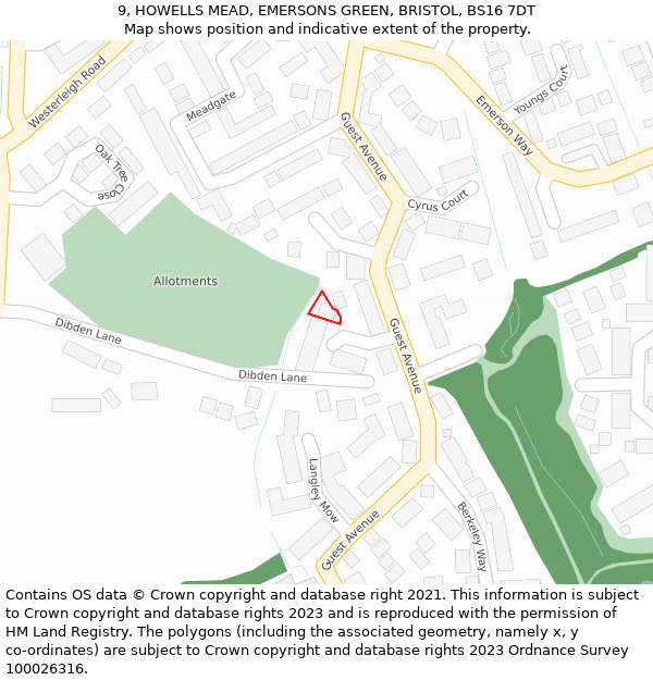 9, HOWELLS MEAD, EMERSONS GREEN, BRISTOL, BS16 7DT: Location map and indicative extent of plot