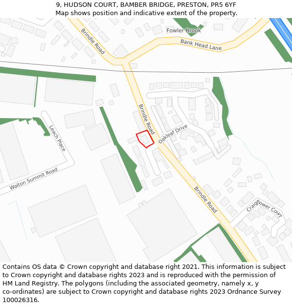 9, HUDSON COURT, BAMBER BRIDGE, PRESTON, PR5 6YF: Location map and indicative extent of plot