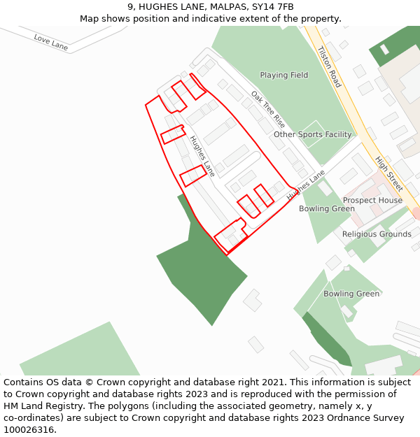 9, HUGHES LANE, MALPAS, SY14 7FB: Location map and indicative extent of plot