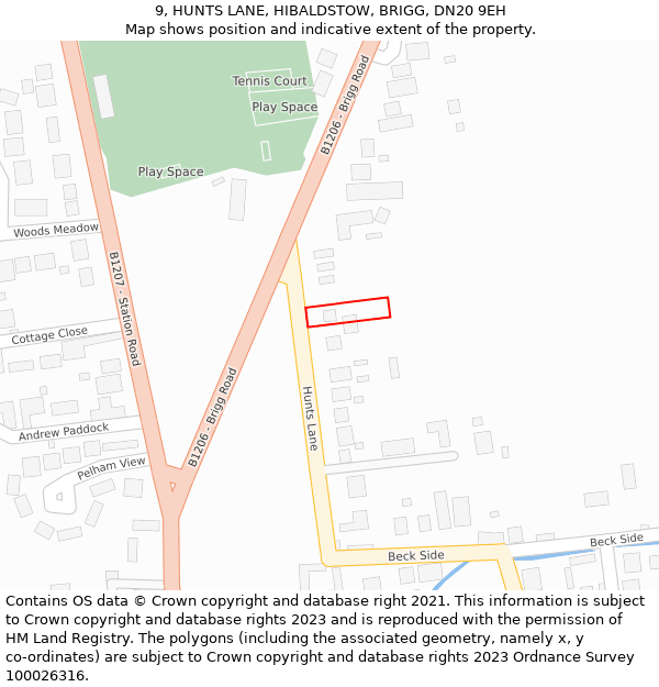 9, HUNTS LANE, HIBALDSTOW, BRIGG, DN20 9EH: Location map and indicative extent of plot