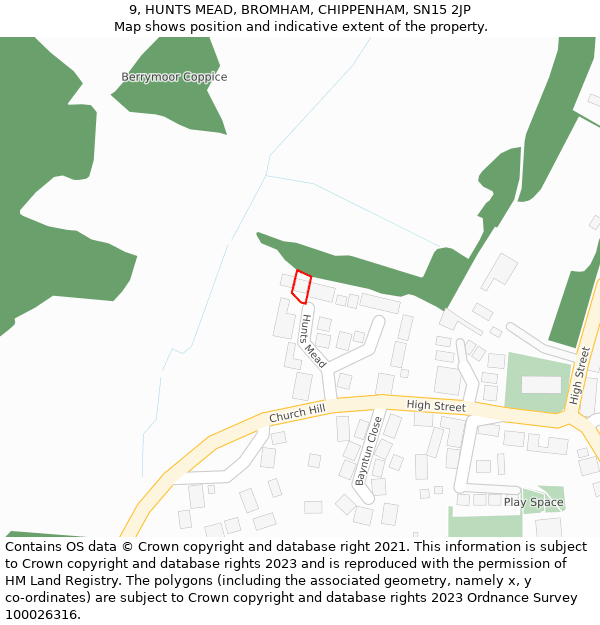 9, HUNTS MEAD, BROMHAM, CHIPPENHAM, SN15 2JP: Location map and indicative extent of plot