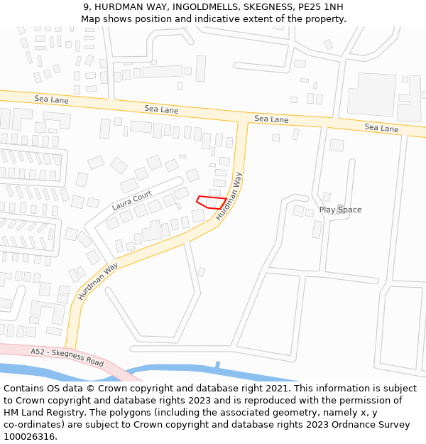 9, HURDMAN WAY, INGOLDMELLS, SKEGNESS, PE25 1NH: Location map and indicative extent of plot