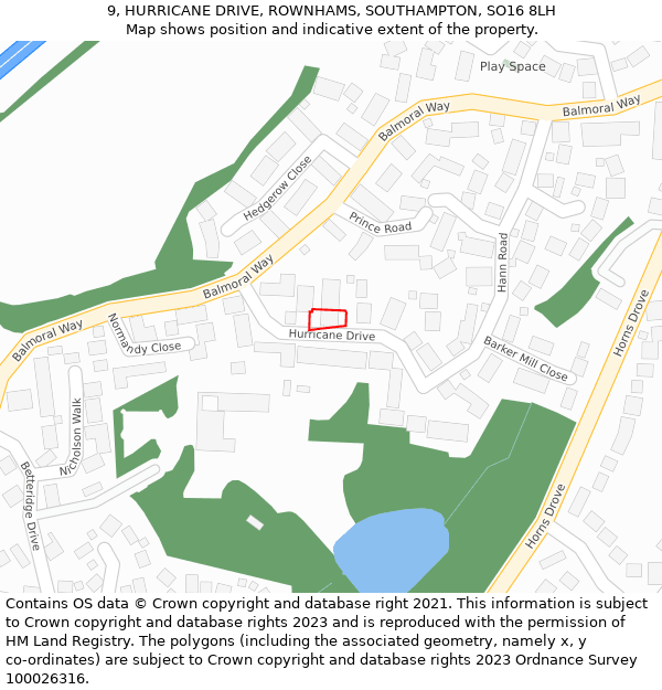 9, HURRICANE DRIVE, ROWNHAMS, SOUTHAMPTON, SO16 8LH: Location map and indicative extent of plot