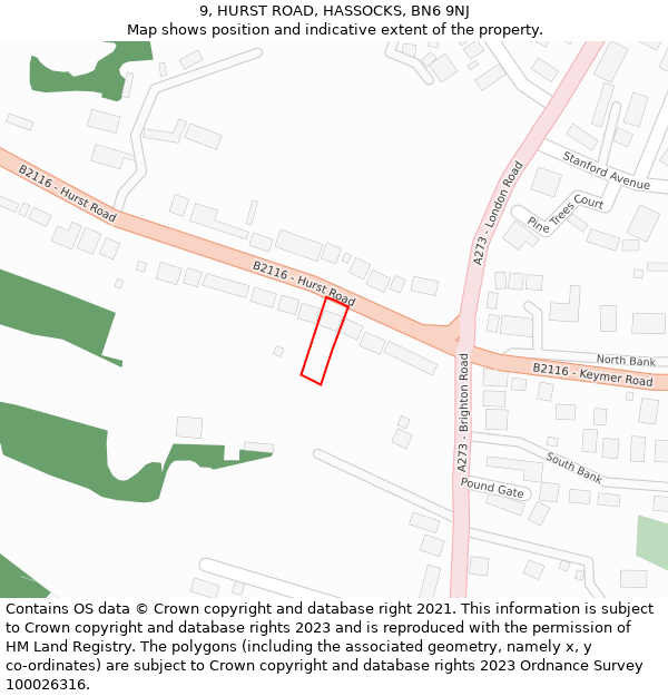 9, HURST ROAD, HASSOCKS, BN6 9NJ: Location map and indicative extent of plot