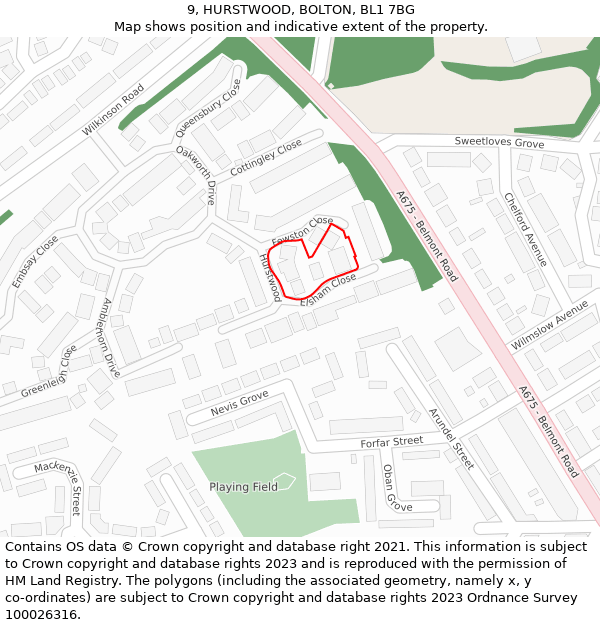 9, HURSTWOOD, BOLTON, BL1 7BG: Location map and indicative extent of plot