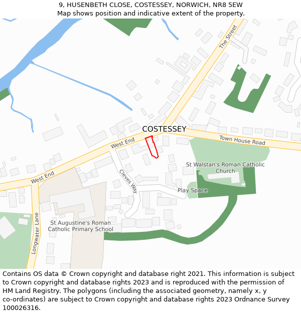 9, HUSENBETH CLOSE, COSTESSEY, NORWICH, NR8 5EW: Location map and indicative extent of plot