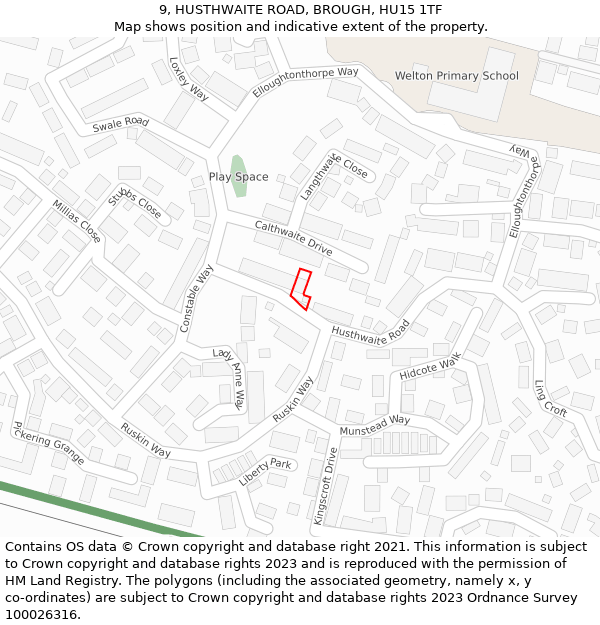 9, HUSTHWAITE ROAD, BROUGH, HU15 1TF: Location map and indicative extent of plot