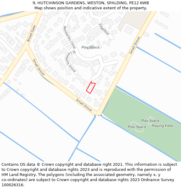 9, HUTCHINSON GARDENS, WESTON, SPALDING, PE12 6WB: Location map and indicative extent of plot