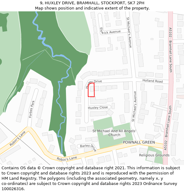 9, HUXLEY DRIVE, BRAMHALL, STOCKPORT, SK7 2PH: Location map and indicative extent of plot