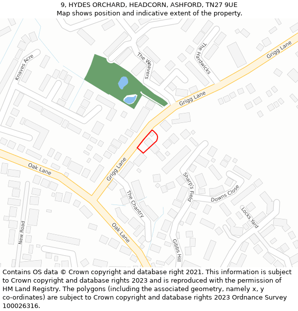 9, HYDES ORCHARD, HEADCORN, ASHFORD, TN27 9UE: Location map and indicative extent of plot