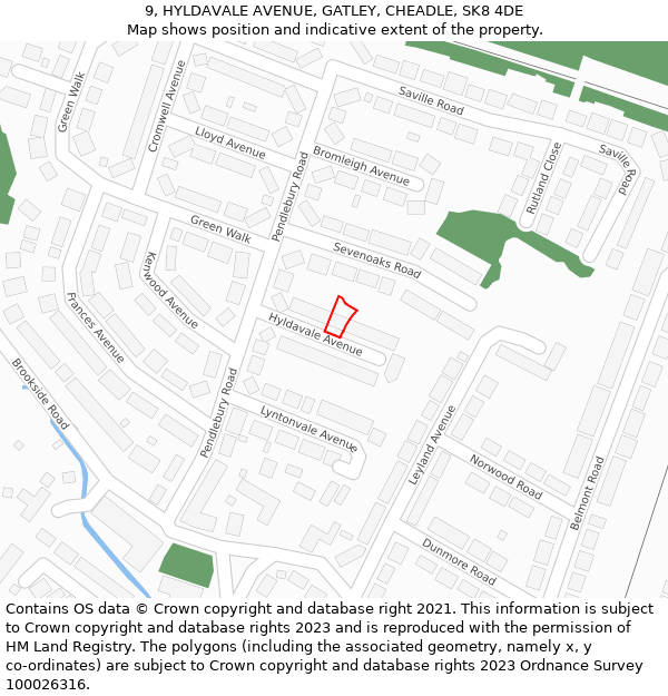 9, HYLDAVALE AVENUE, GATLEY, CHEADLE, SK8 4DE: Location map and indicative extent of plot