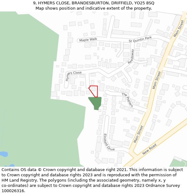 9, HYMERS CLOSE, BRANDESBURTON, DRIFFIELD, YO25 8SQ: Location map and indicative extent of plot