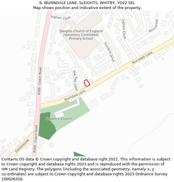 9, IBURNDALE LANE, SLEIGHTS, WHITBY, YO22 5EL: Location map and indicative extent of plot