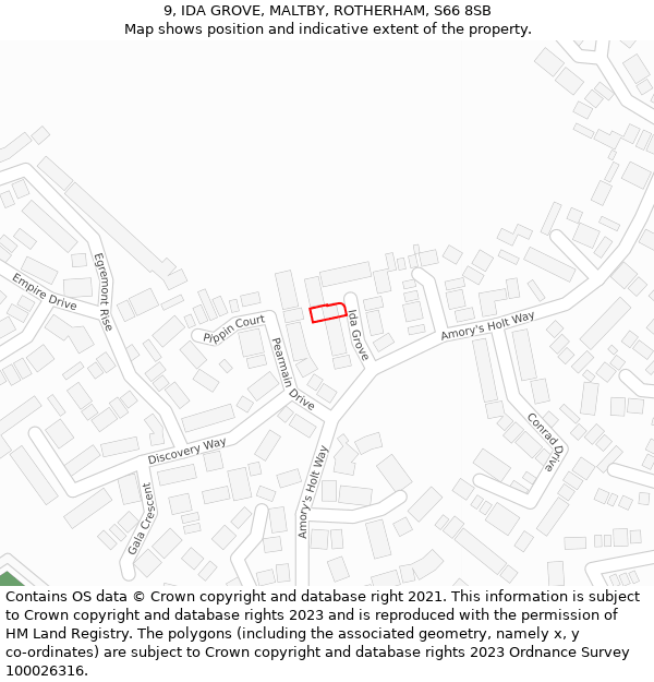 9, IDA GROVE, MALTBY, ROTHERHAM, S66 8SB: Location map and indicative extent of plot
