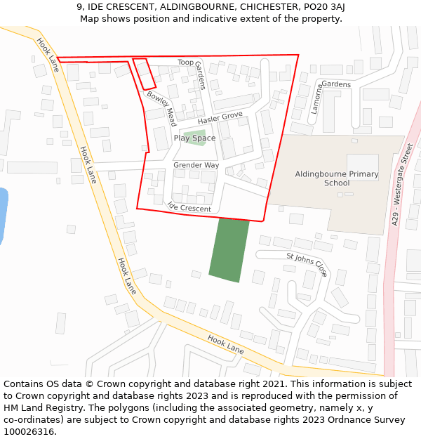 9, IDE CRESCENT, ALDINGBOURNE, CHICHESTER, PO20 3AJ: Location map and indicative extent of plot