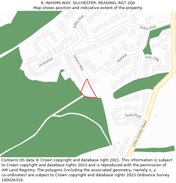 9, INHAMS WAY, SILCHESTER, READING, RG7 2QA: Location map and indicative extent of plot