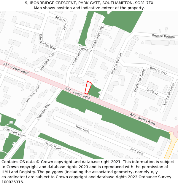 9, IRONBRIDGE CRESCENT, PARK GATE, SOUTHAMPTON, SO31 7FX: Location map and indicative extent of plot