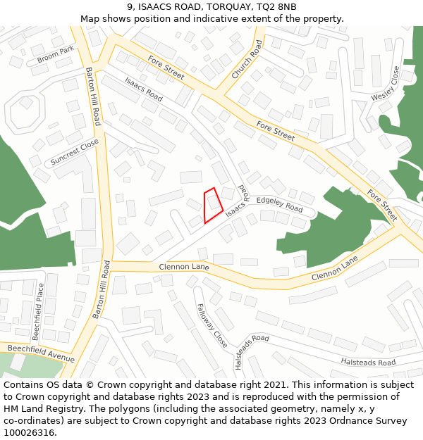 9, ISAACS ROAD, TORQUAY, TQ2 8NB: Location map and indicative extent of plot