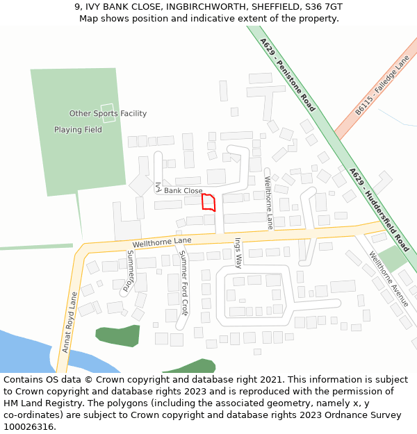 9, IVY BANK CLOSE, INGBIRCHWORTH, SHEFFIELD, S36 7GT: Location map and indicative extent of plot