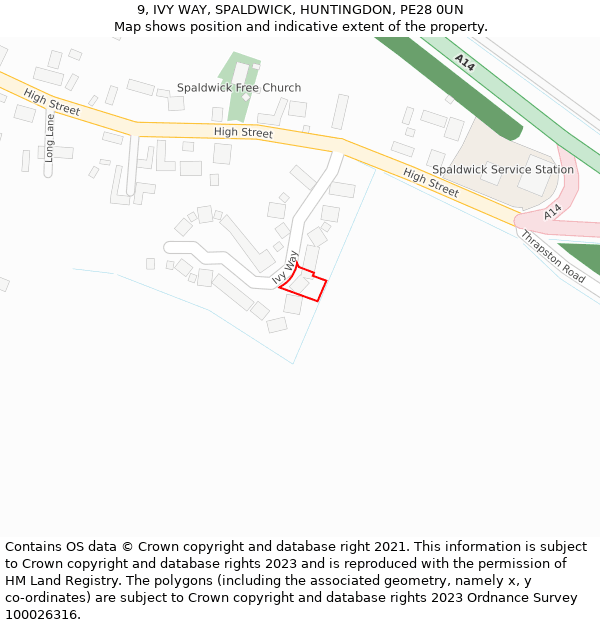 9, IVY WAY, SPALDWICK, HUNTINGDON, PE28 0UN: Location map and indicative extent of plot