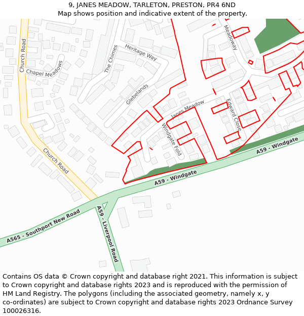 9, JANES MEADOW, TARLETON, PRESTON, PR4 6ND: Location map and indicative extent of plot