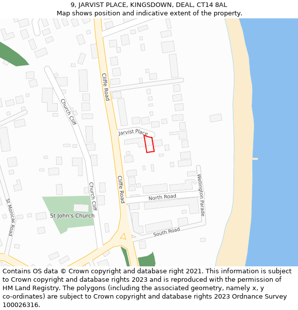 9, JARVIST PLACE, KINGSDOWN, DEAL, CT14 8AL: Location map and indicative extent of plot