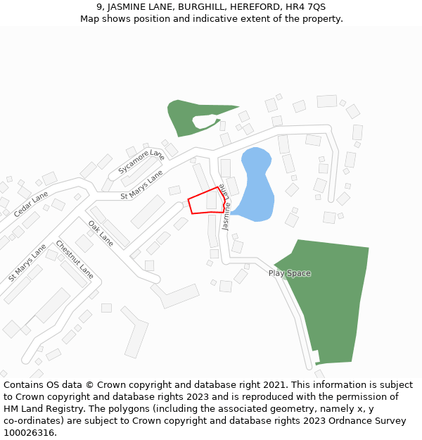 9, JASMINE LANE, BURGHILL, HEREFORD, HR4 7QS: Location map and indicative extent of plot