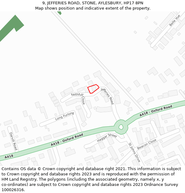 9, JEFFERIES ROAD, STONE, AYLESBURY, HP17 8PN: Location map and indicative extent of plot