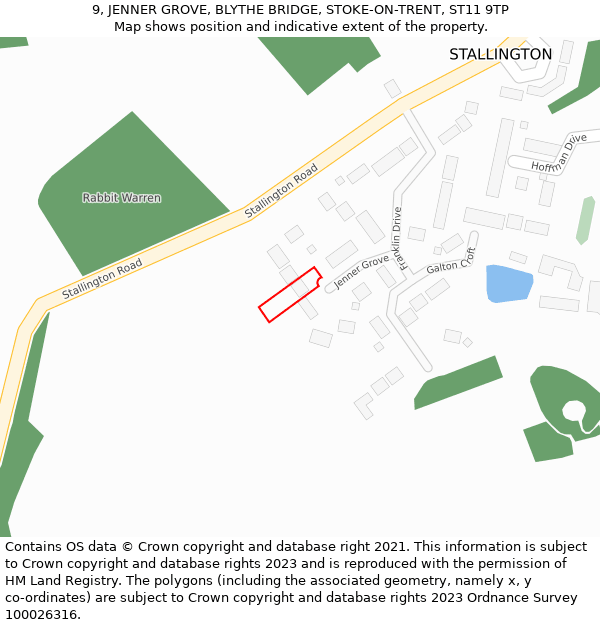 9, JENNER GROVE, BLYTHE BRIDGE, STOKE-ON-TRENT, ST11 9TP: Location map and indicative extent of plot