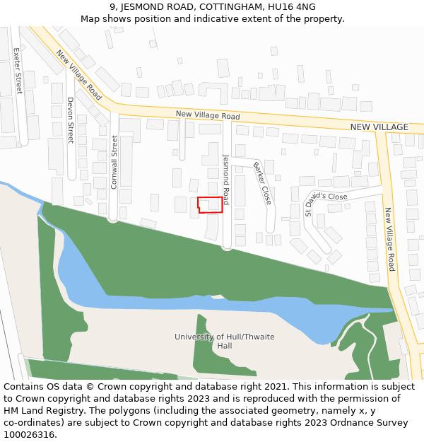 9, JESMOND ROAD, COTTINGHAM, HU16 4NG: Location map and indicative extent of plot