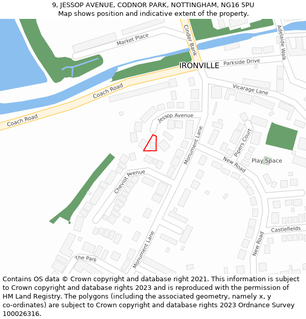 9, JESSOP AVENUE, CODNOR PARK, NOTTINGHAM, NG16 5PU: Location map and indicative extent of plot