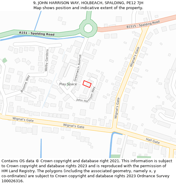 9, JOHN HARRISON WAY, HOLBEACH, SPALDING, PE12 7JH: Location map and indicative extent of plot