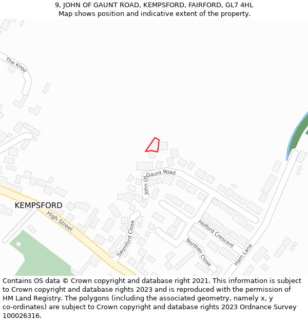 9, JOHN OF GAUNT ROAD, KEMPSFORD, FAIRFORD, GL7 4HL: Location map and indicative extent of plot