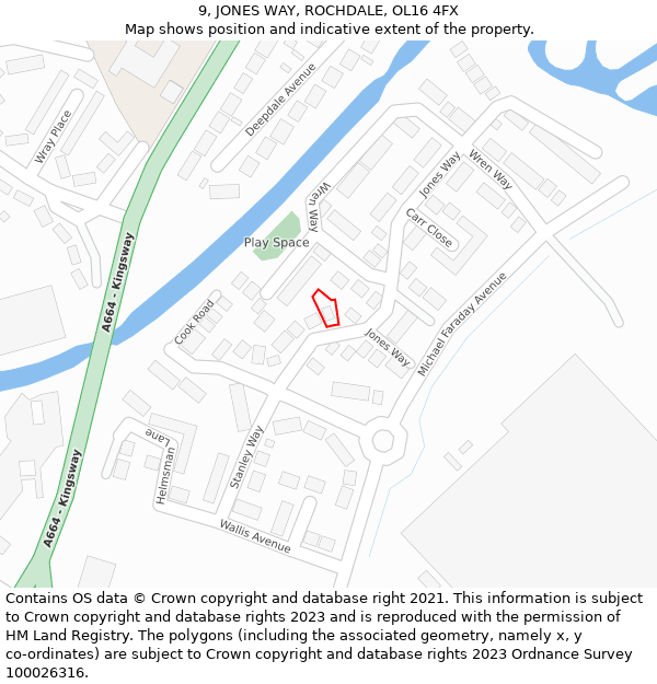 9, JONES WAY, ROCHDALE, OL16 4FX: Location map and indicative extent of plot