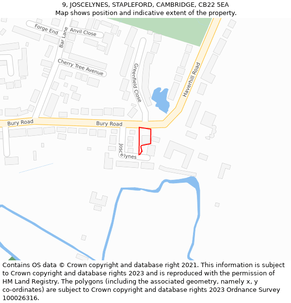 9, JOSCELYNES, STAPLEFORD, CAMBRIDGE, CB22 5EA: Location map and indicative extent of plot