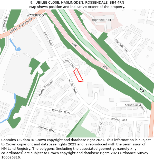 9, JUBILEE CLOSE, HASLINGDEN, ROSSENDALE, BB4 4RN: Location map and indicative extent of plot